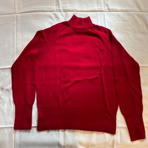 100% Extra fine Italian Merino Wool Mock Turtleneck, Red, Size Large